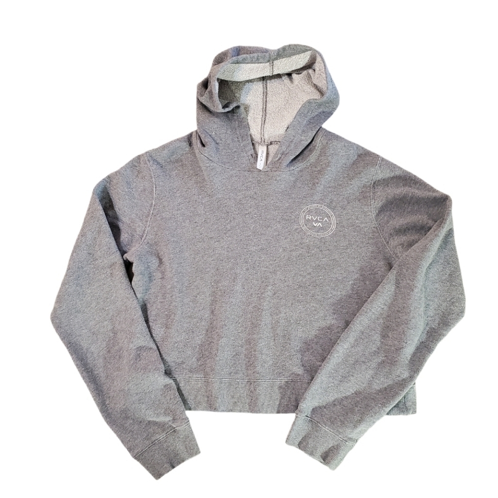 RVCA Women's Gray‎ Pullover Cropped Circle Logo Hoodie Large
